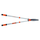 Teleskopinės Super lengvos gyvatvorių žirklės. Lygiais ašmenimis. Tinka visų tipų gyvatvorėms karpyti. Bendras ilgis 800-1050 mm